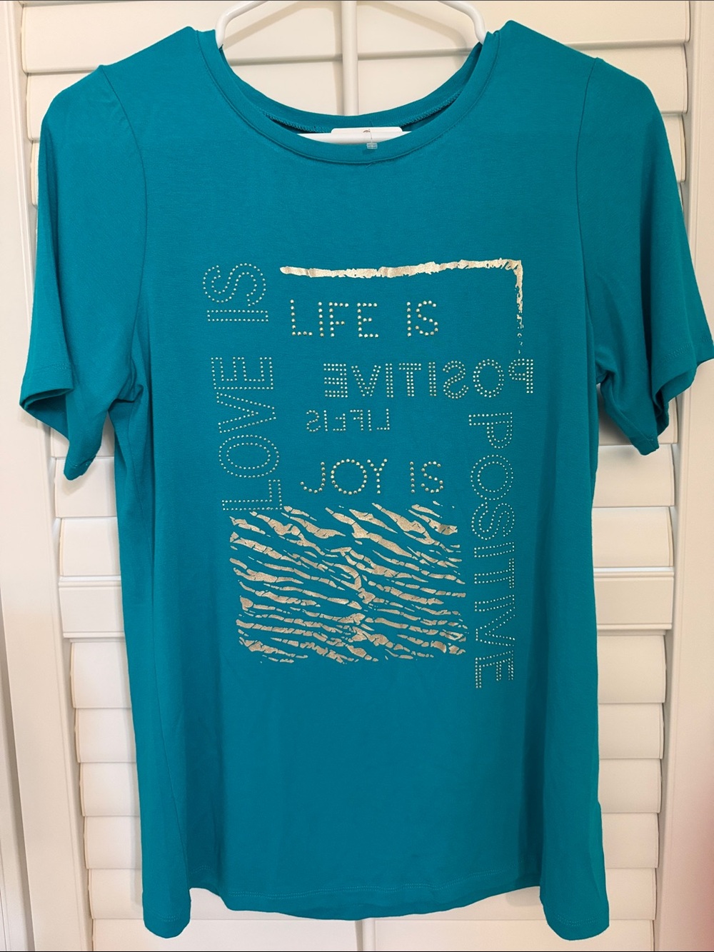 Vecceli Italy Collection NWT SZ SMALL Teal & Graphic Tee - Positive Life Message
